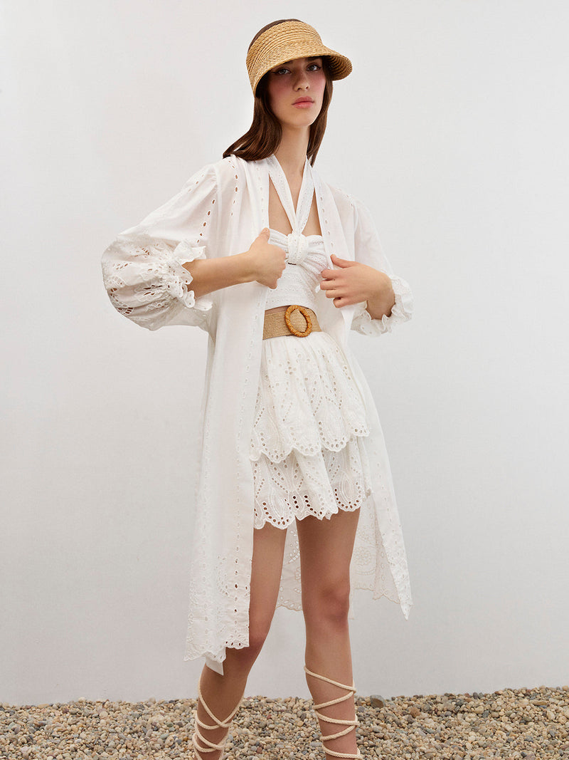 Nocturne Printed Fringe Kimono Ecru