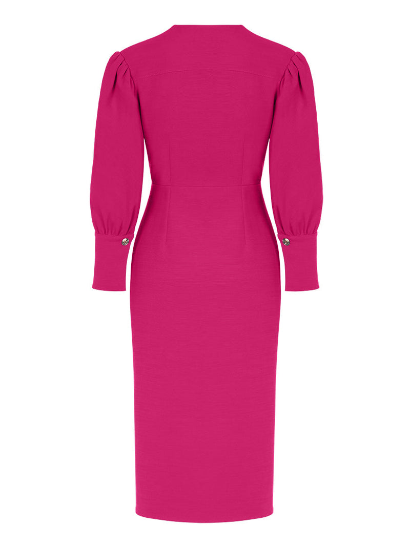 Nocturne V-Neck Pencil Dress Fuchsia