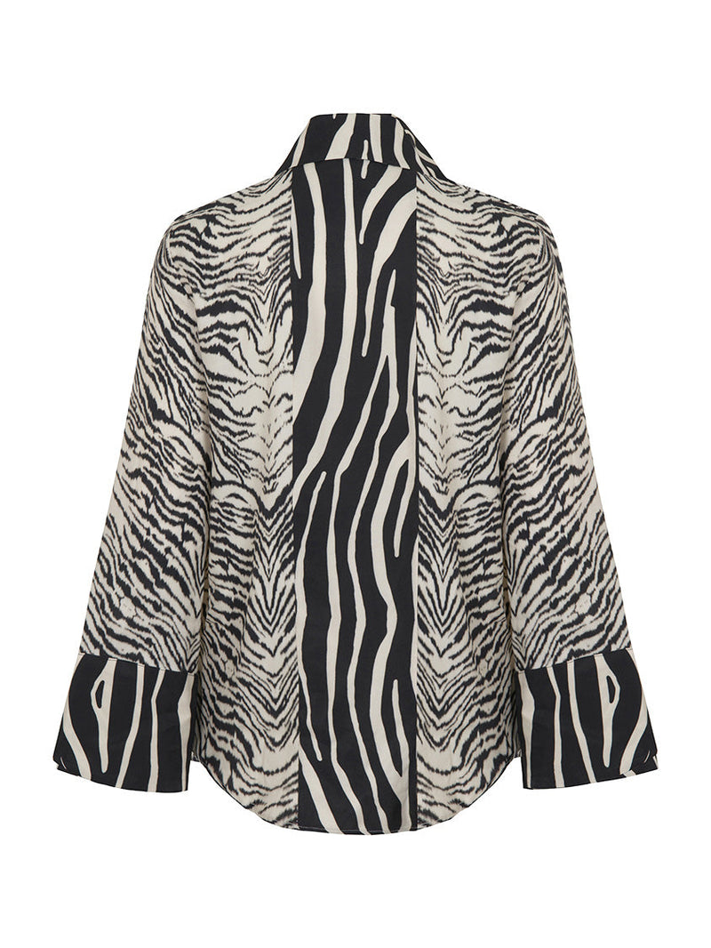 Nocturne Zebra Print Oversized Linen Shirt Varyant