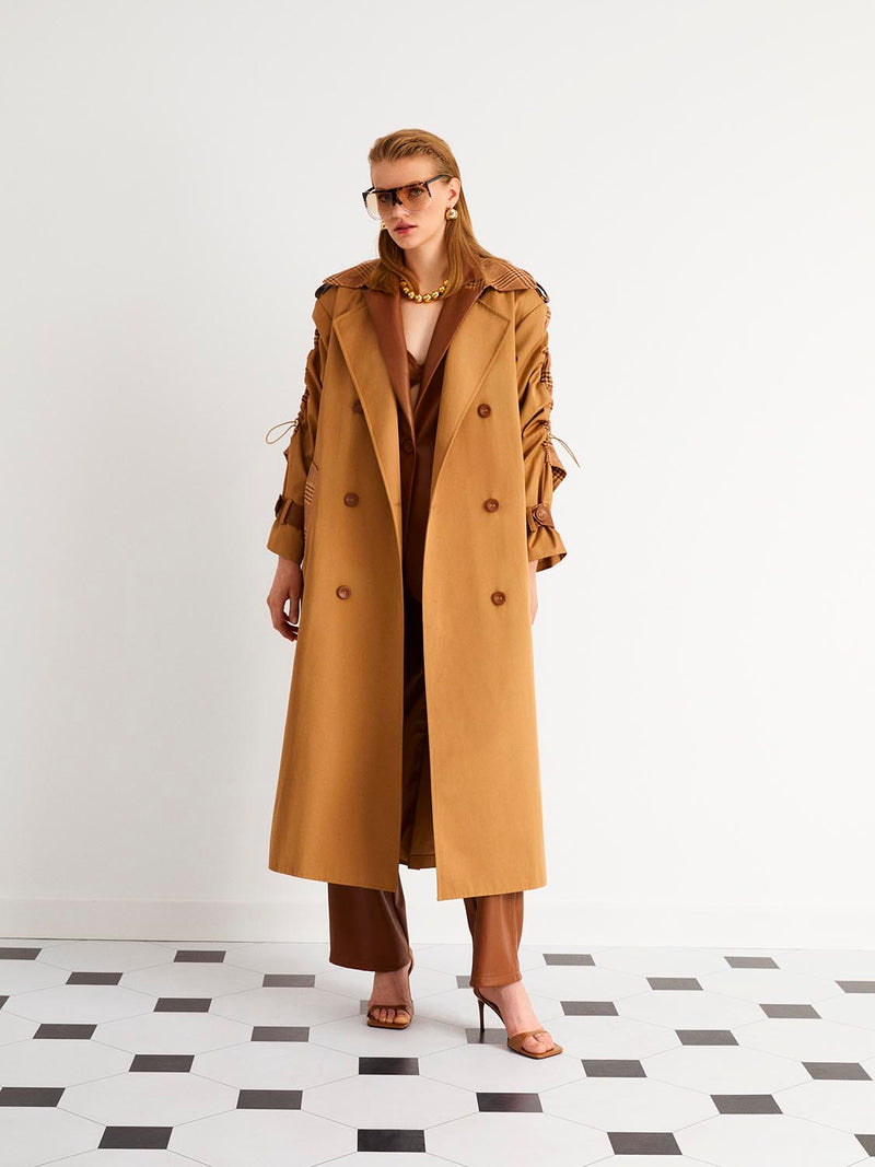 Nocturne Gathered Sleeve Trench Coat Brown