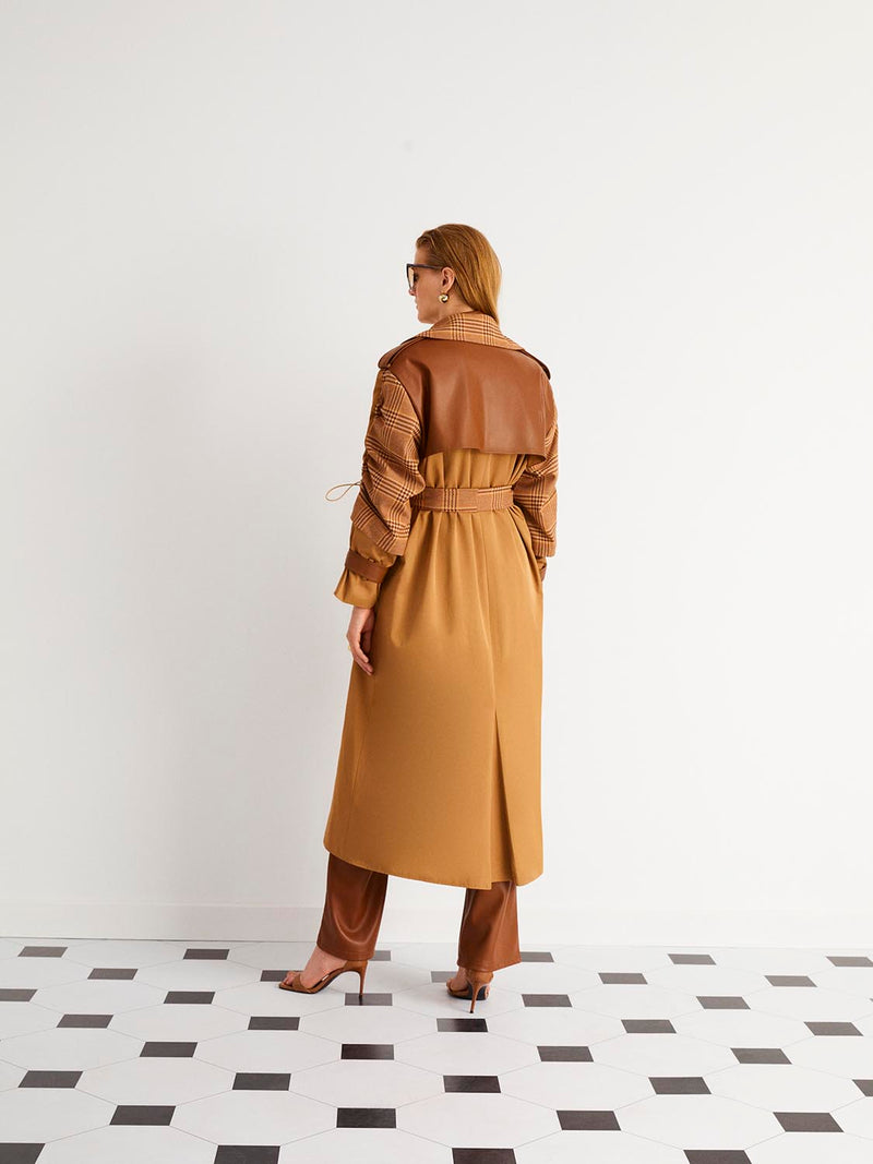 Nocturne Gathered Sleeve Trench Coat Brown