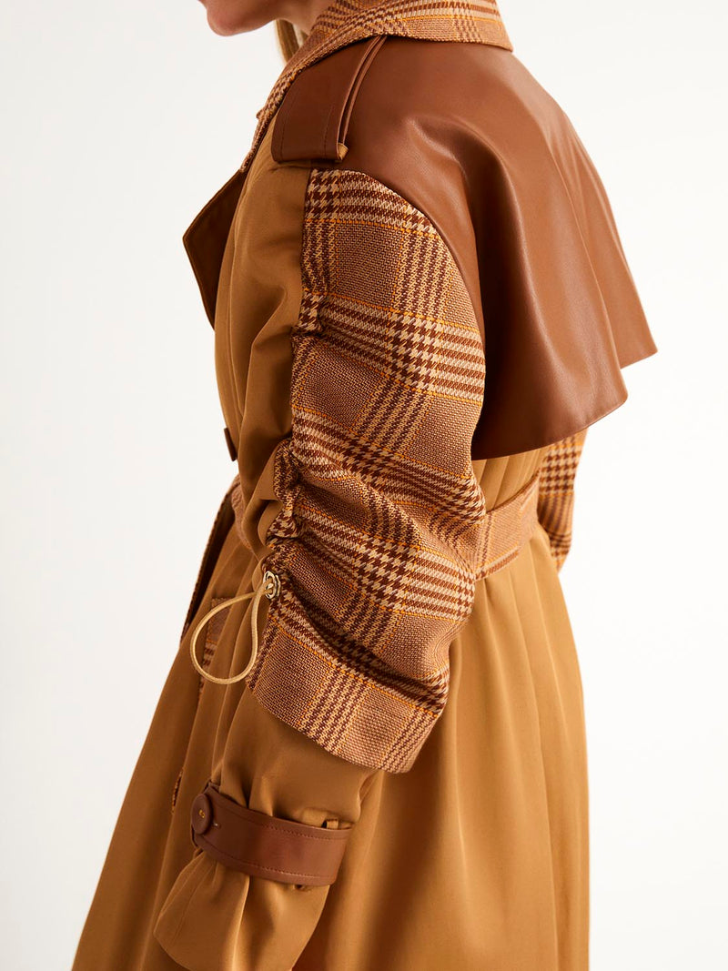 Nocturne Gathered Sleeve Trench Coat Brown