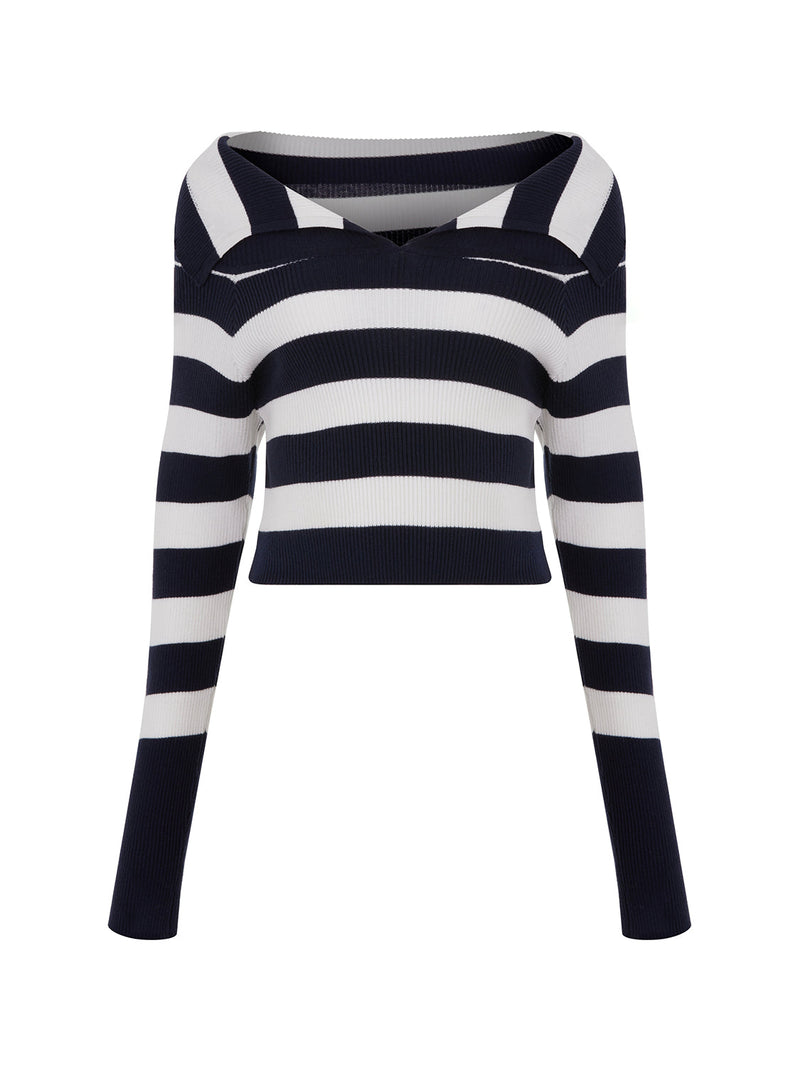 Nocturne Striped Cropped Knitwear Black