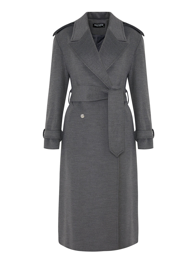 Nocturne Midi Coat With Adjustable Tie Belt Grey