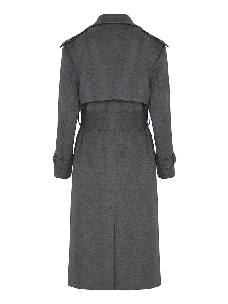 Nocturne Midi Coat With Adjustable Tie Belt Grey