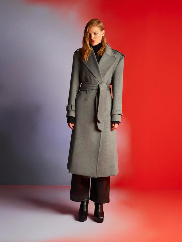 Nocturne Midi Coat With Adjustable Tie Belt Grey