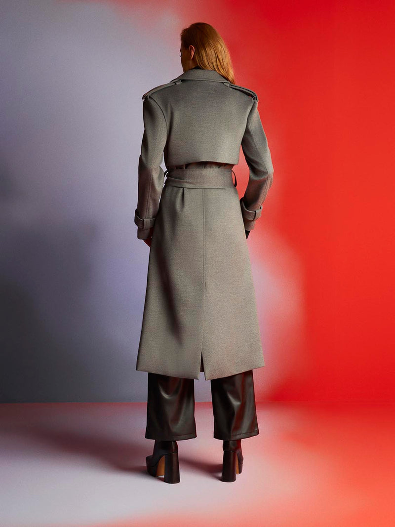 Nocturne Midi Coat With Adjustable Tie Belt Grey