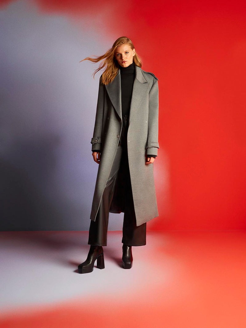 Nocturne Midi Coat With Adjustable Tie Belt Grey