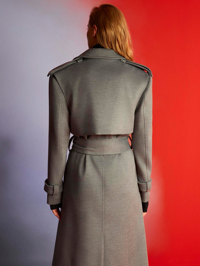 Nocturne Midi Coat With Adjustable Tie Belt Grey