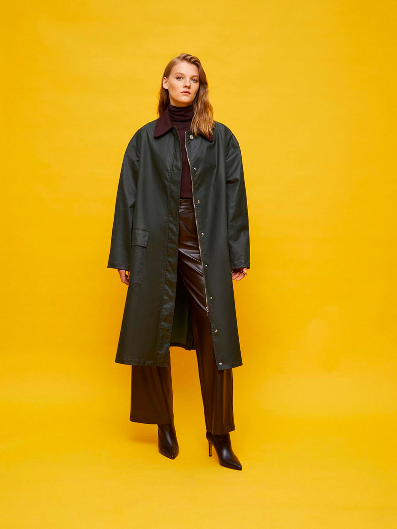 Nocturne Garnished Oversize Trench Coat Dark Kaki