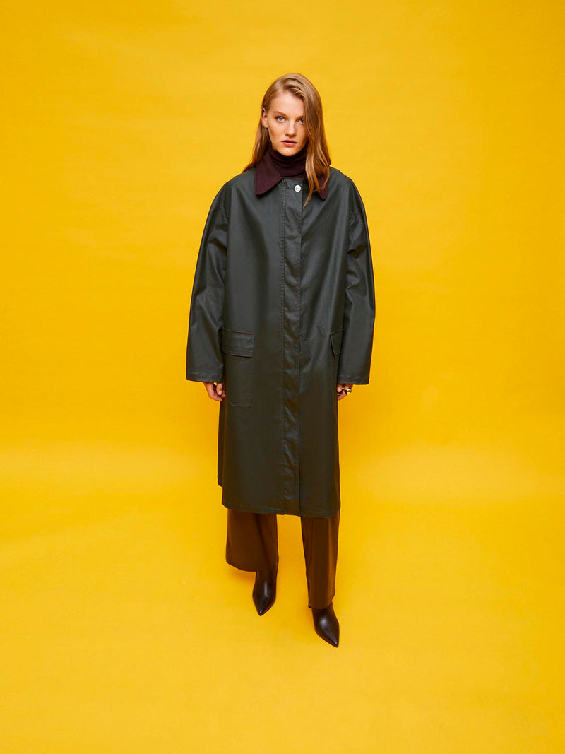 Nocturne Garnished Oversize Trench Coat Dark Kaki