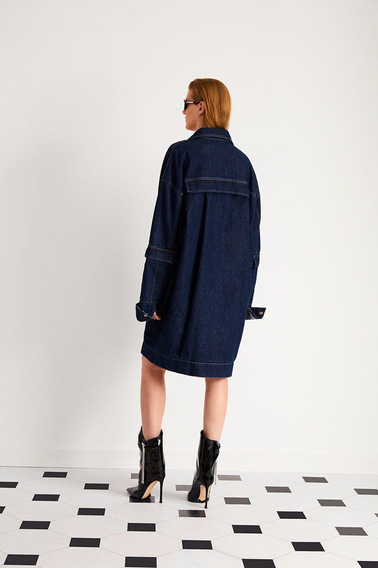 Nocturne Oversize Denim Trench Coat Indigo