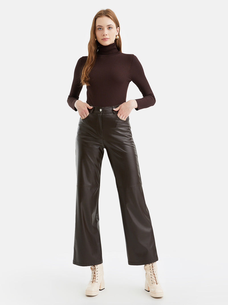 Nocturne Synthetic Leather Trousers Dark Brown