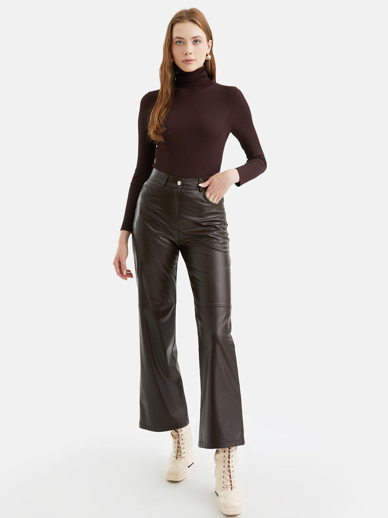 Nocturne Synthetic Leather Trousers Dark Brown