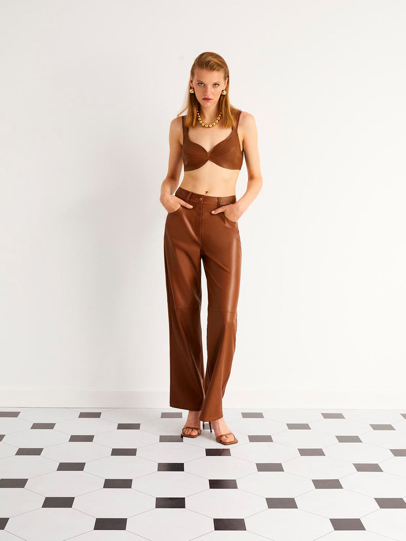 Nocturne Synthetic Leather Trousers Camel