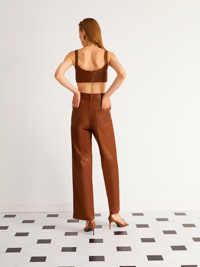 Nocturne Synthetic Leather Trousers Camel