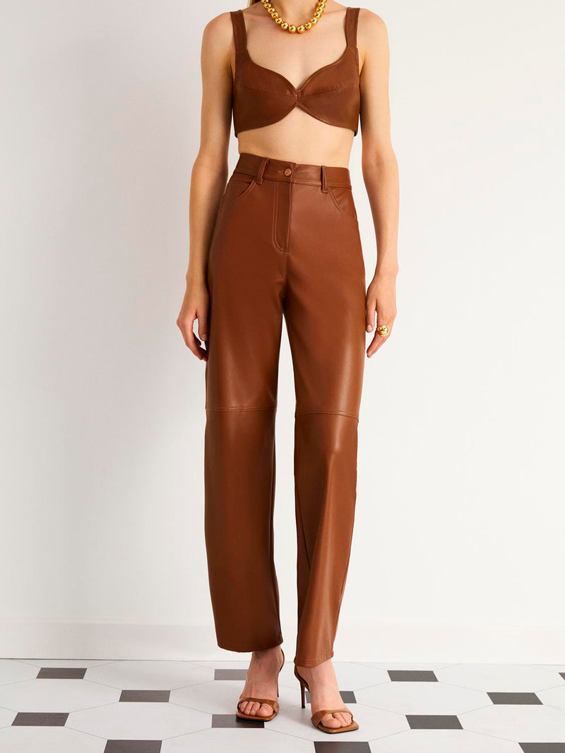 Nocturne Synthetic Leather Trousers Camel