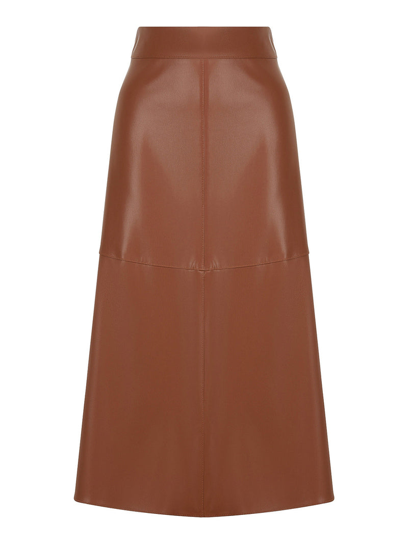 Nocturne Synthetic Leather Flared Skirt Camel