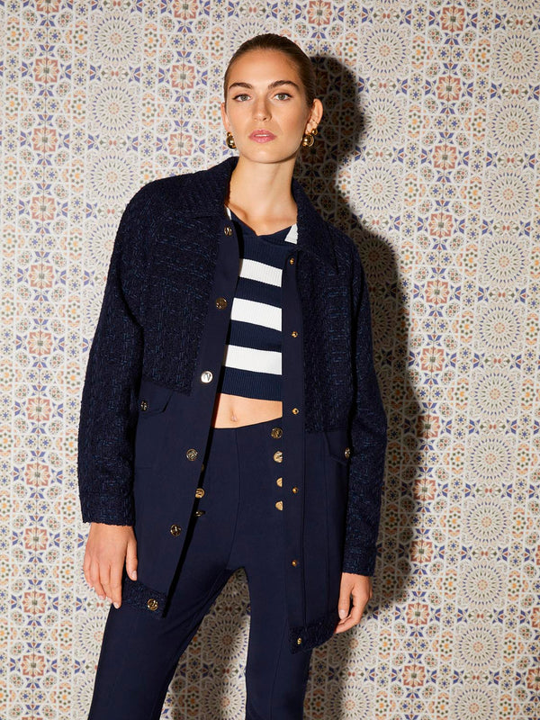 Nocturne Double Pocket Tweed Jacket Navy Blue