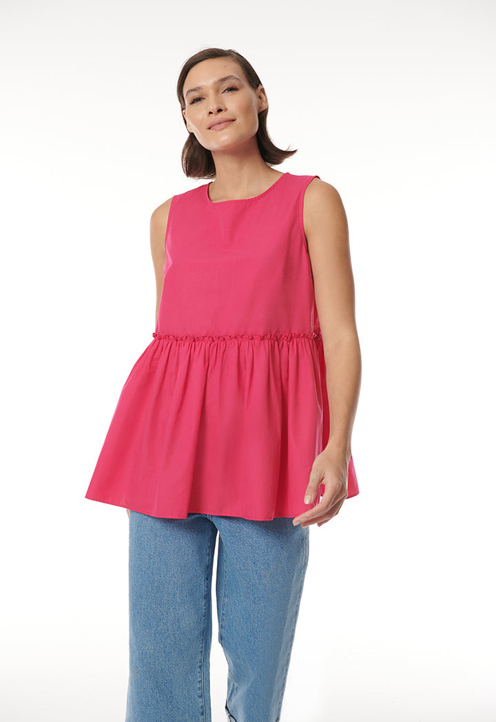 Choice Sleeveless Solid Gathered Top Fushia