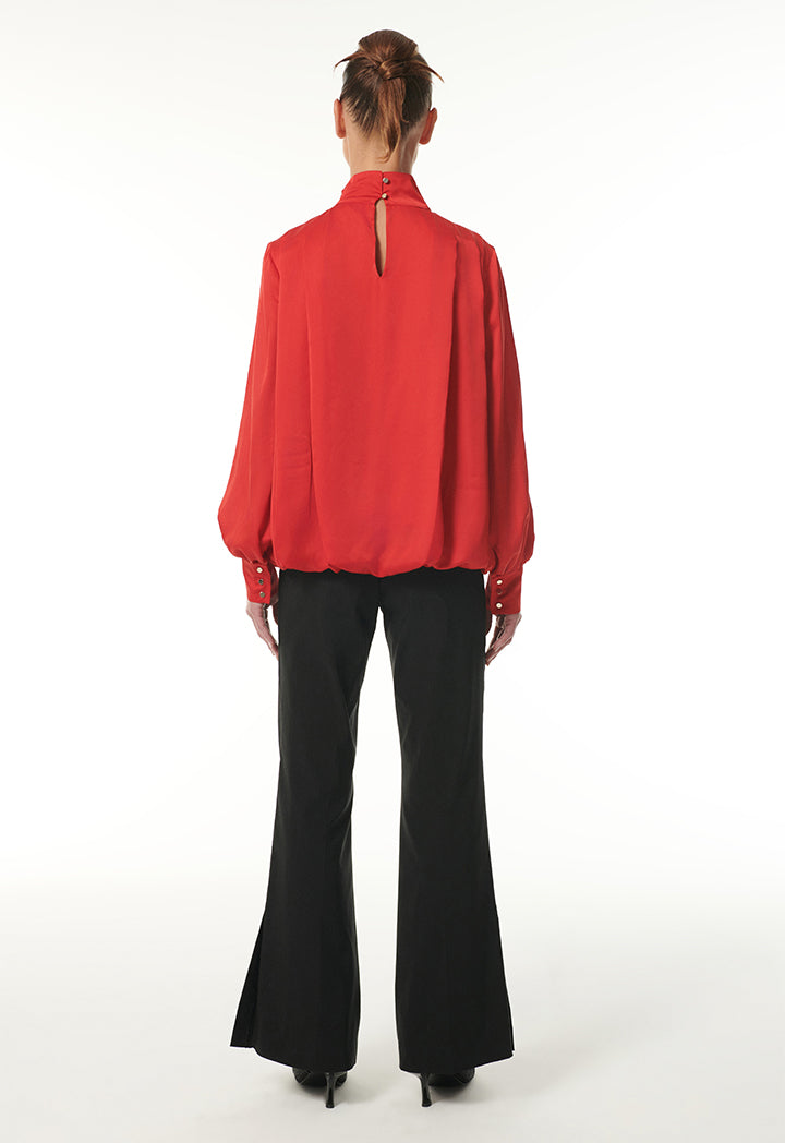 Choice Solid Collar Detail Blouse Red