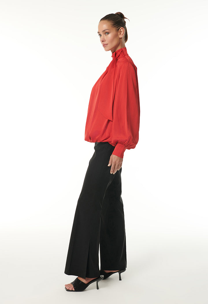 Choice Solid Collar Detail Blouse Red