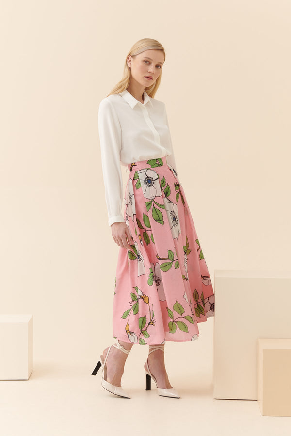 Roman Floral Patterned Midi Skirt Multi Color