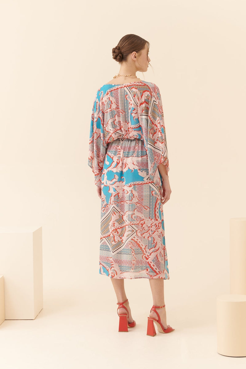 Roman Printed Midi Dress With Belt Multi Color