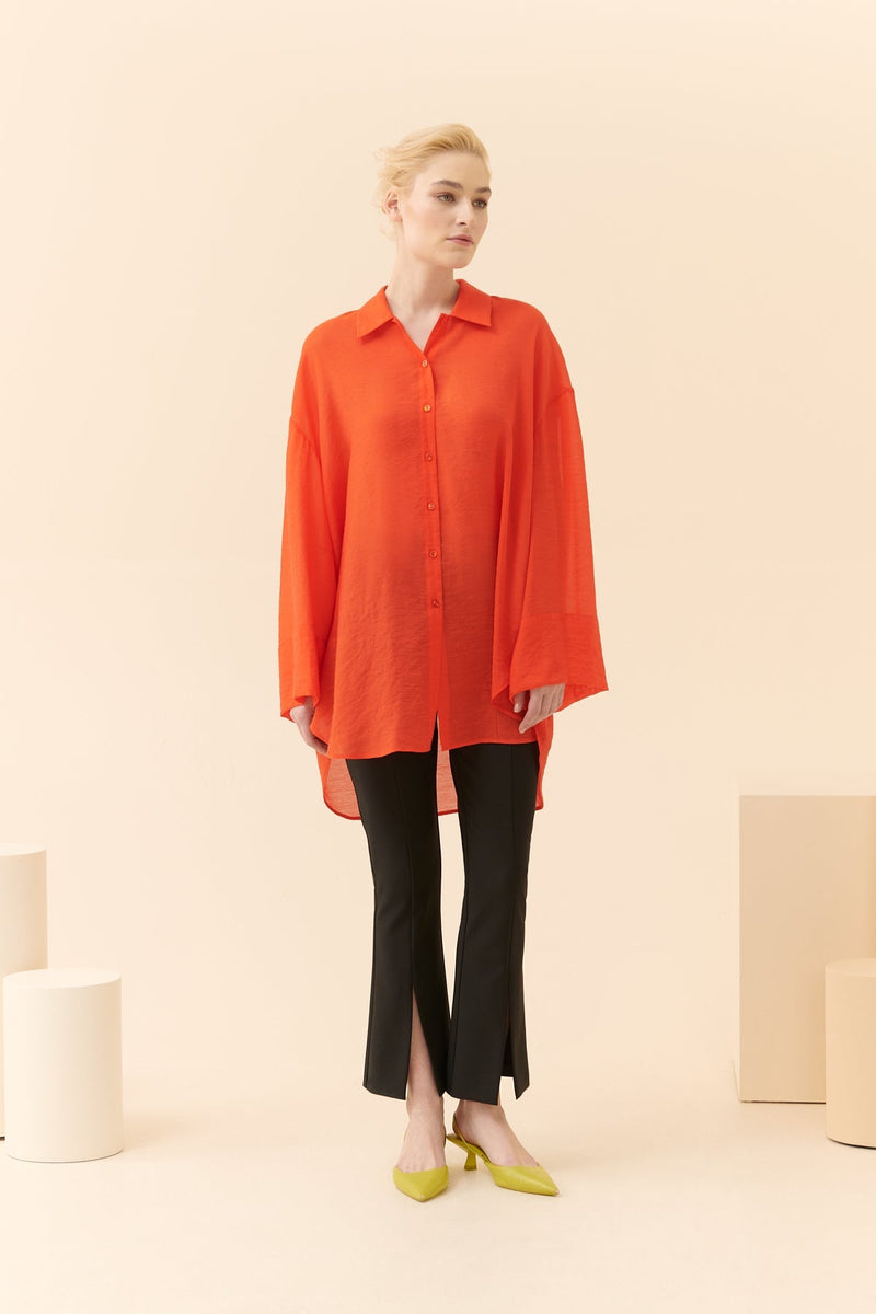 Roman Solid Oversized Tunic Shirt Orange