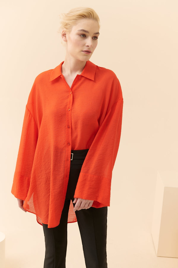 Roman Solid Oversized Tunic Shirt Orange