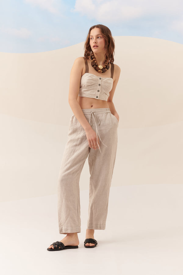 Roman Carrot Cut Textured Trousers Natural