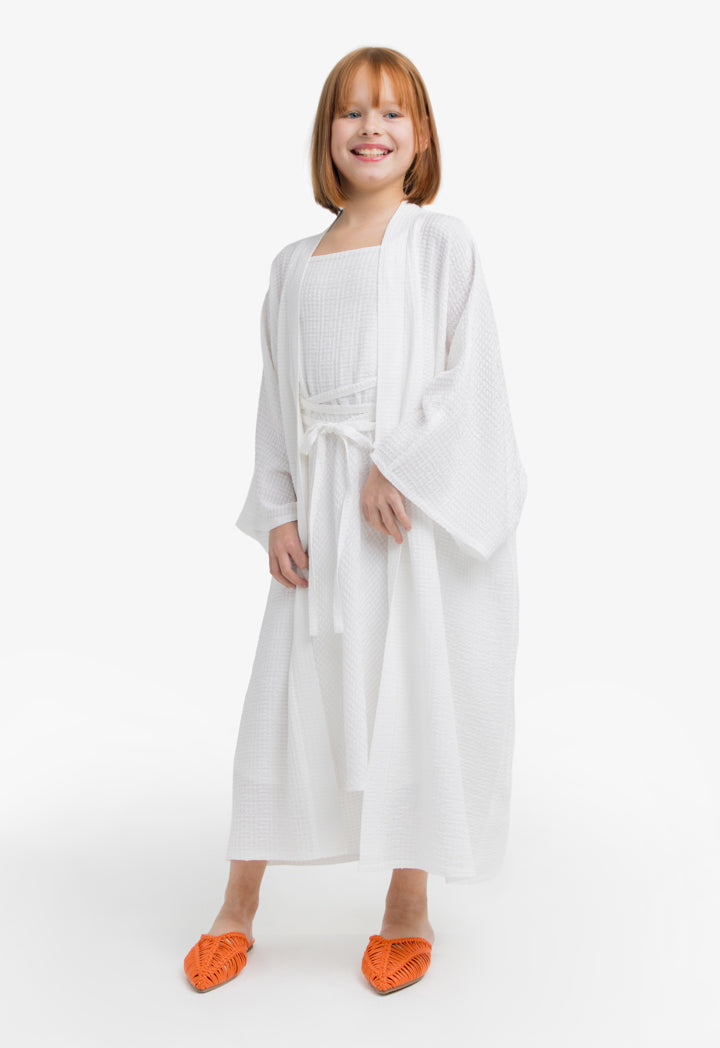 Choice Kids Solid Long Wide Sleeves Abaya Off White