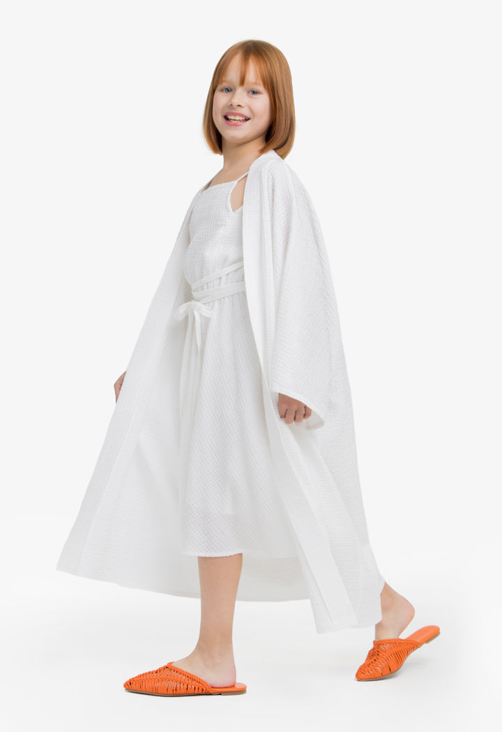 Choice Kids Solid Long Wide Sleeves Abaya Off White