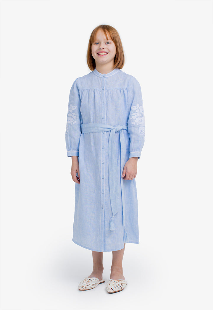 Choice Kids Solid Embroidered Maxi Dress Light Blue