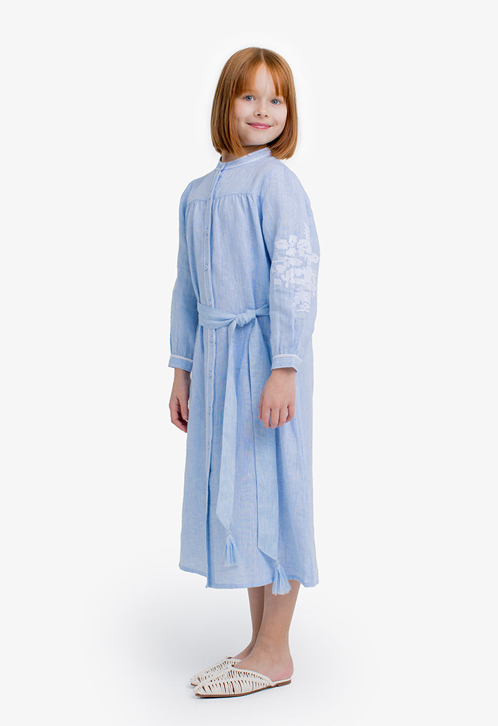 Choice Kids Solid Embroidered Maxi Dress Light Blue