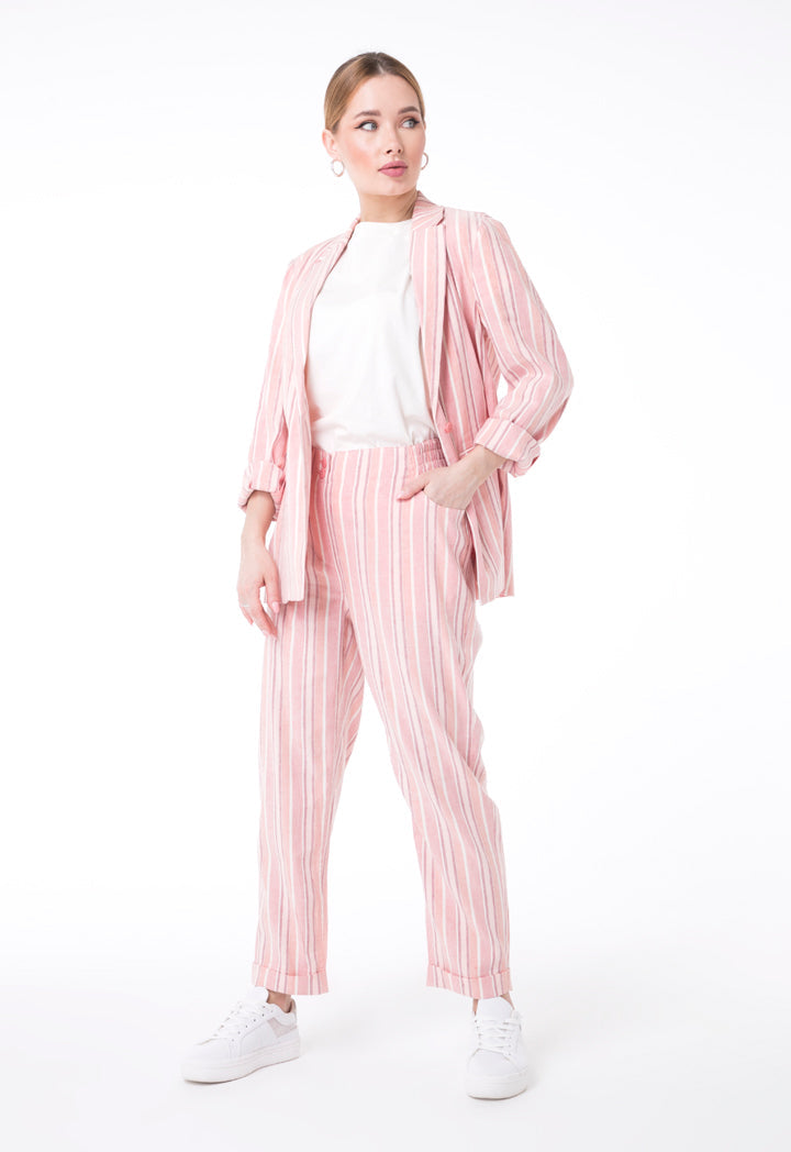 UNQ Striped Elastic Waist Slim Fit Trouser PINK