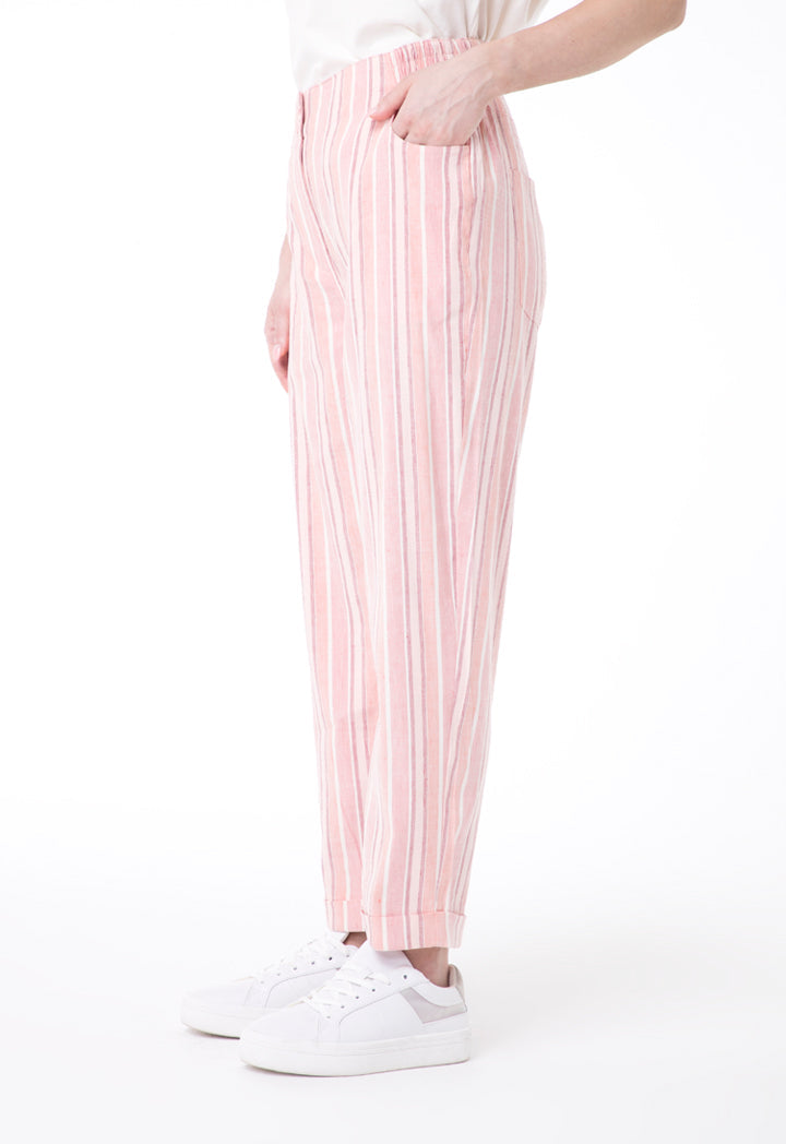 UNQ Striped Elastic Waist Slim Fit Trouser PINK