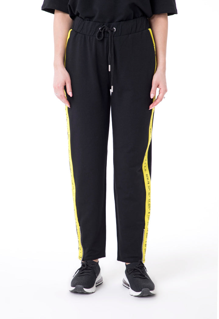 UNQ Printed Edge Drawstring Elastic Waist Trouser BLACK