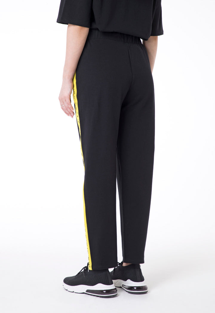 UNQ Printed Edge Drawstring Elastic Waist Trouser BLACK