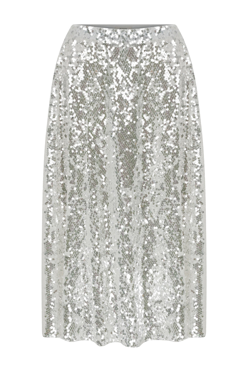 Roman Sequin Midi Skirt Silver