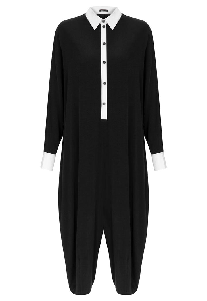 Nu Jumpsuit Color Block L/Sl Black - Wardrobe Fashion