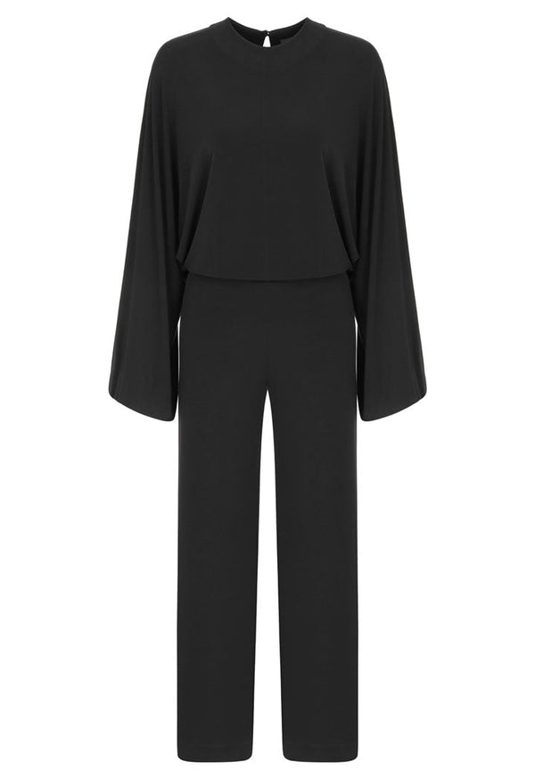 Nu Long Sleeve Back Keyhole Relaxed Fit Jumpsuit Black