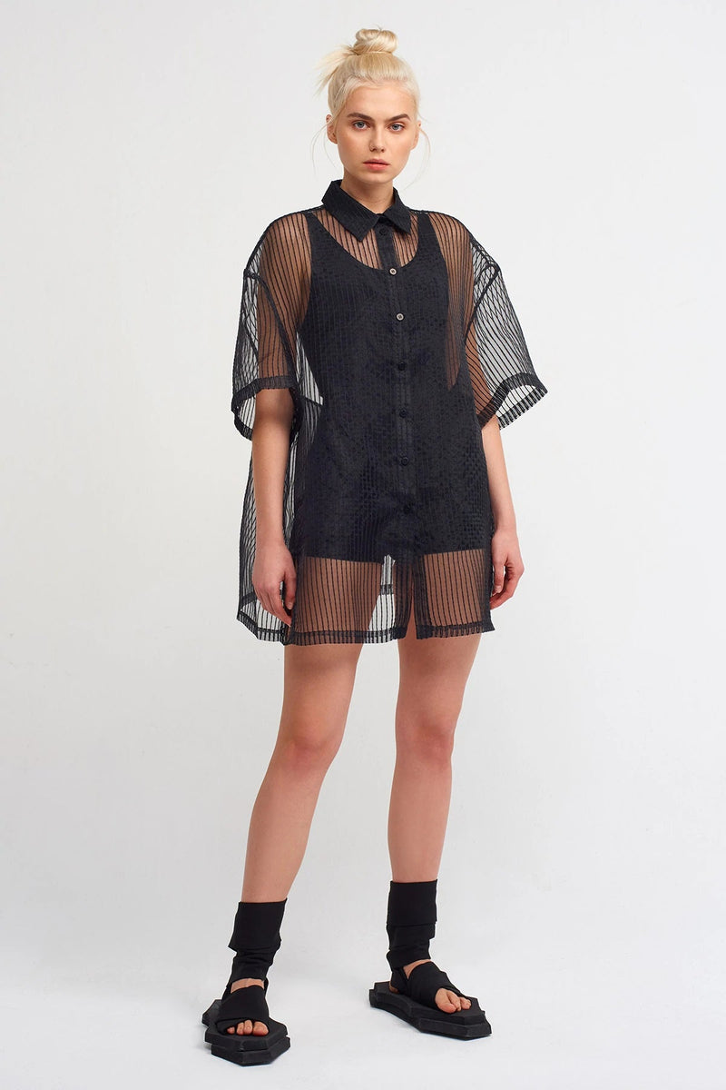 Nu Organza Stitched Detail Shirt Black