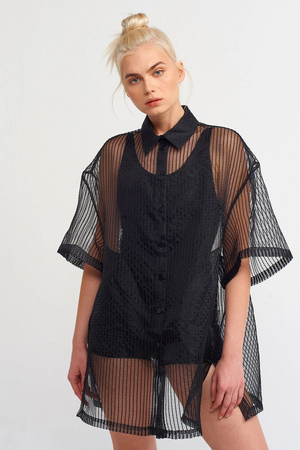 Nu Organza Stitched Detail Shirt Black