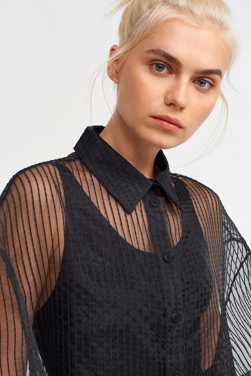 Nu Organza Stitched Detail Shirt Black