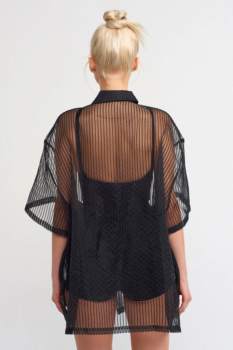 Nu Organza Stitched Detail Shirt Black