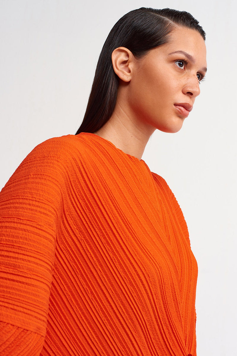 Nu Asymmetrical Pleated Blouse Coral