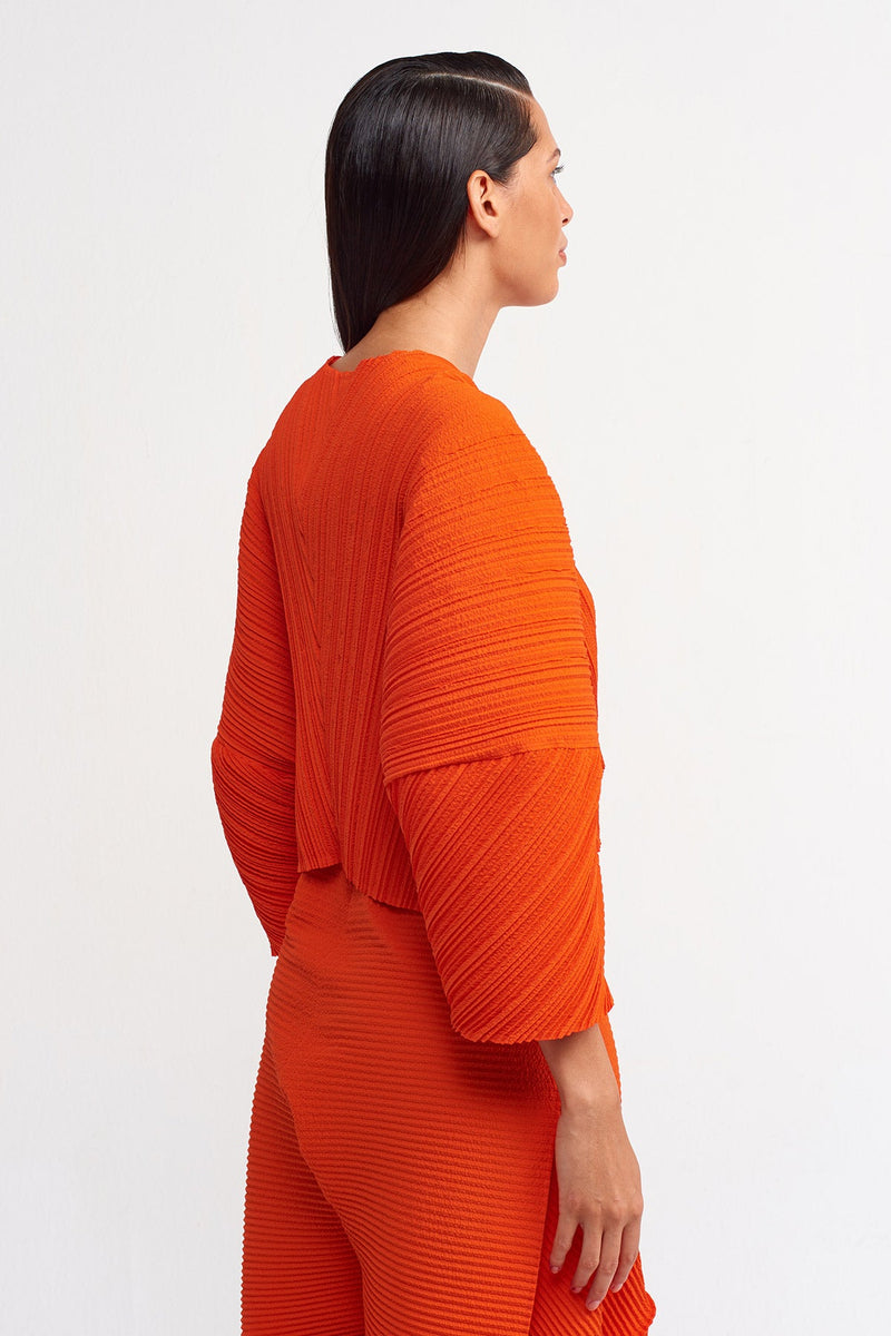 Nu Asymmetrical Pleated Blouse Coral