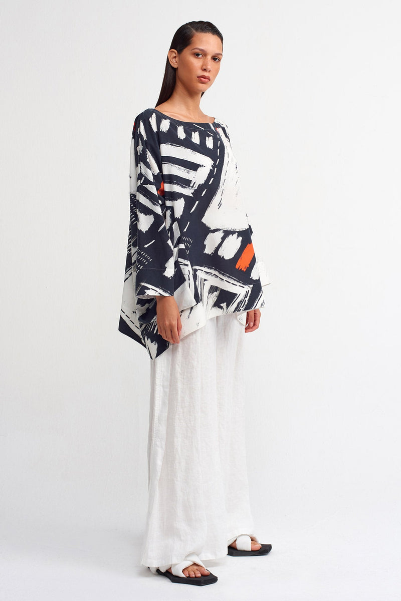 Nu Printed Double Pocket Blouse Black/Off White