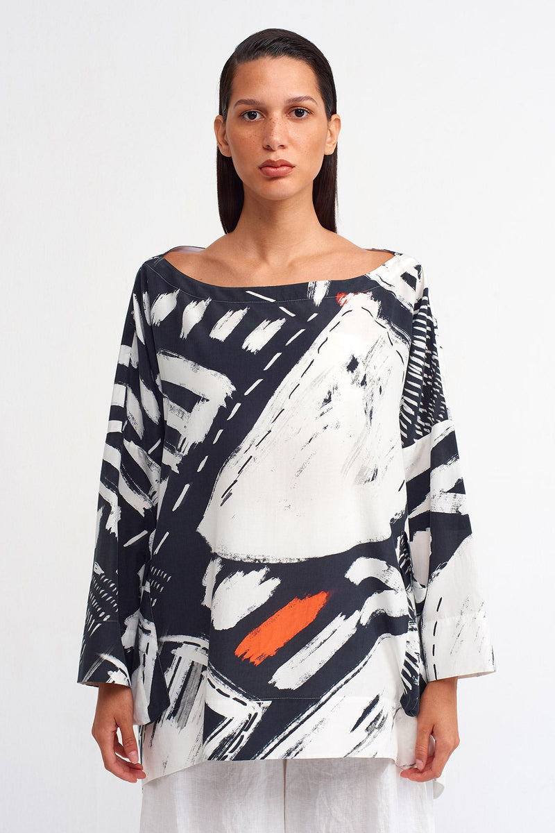 Nu Printed Double Pocket Blouse Black/Off White